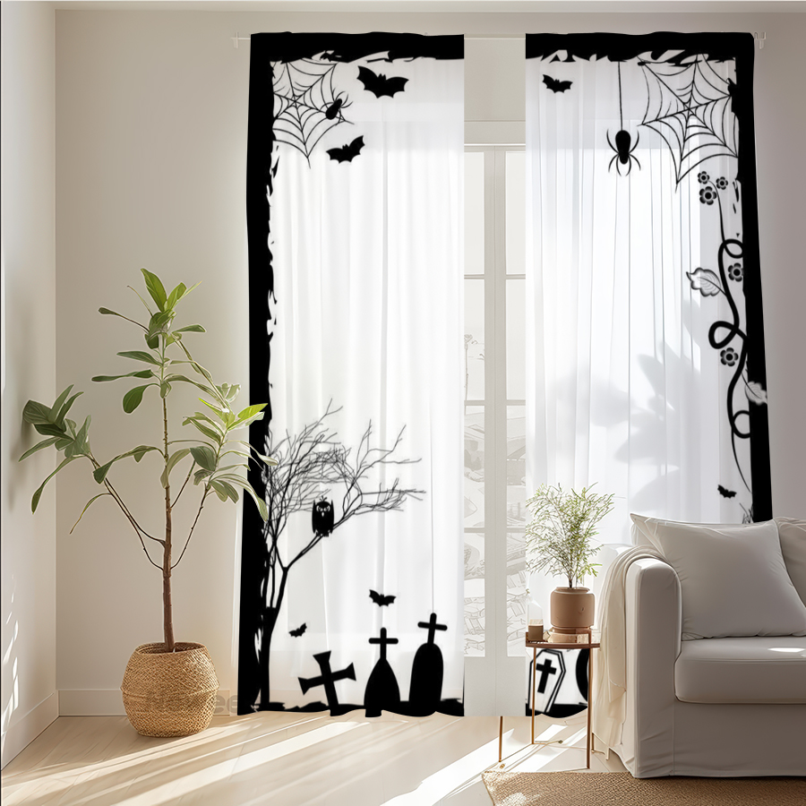 Spider Web Halloween Decoration - 2 Pezzi Tende Trasparenti con Stampa