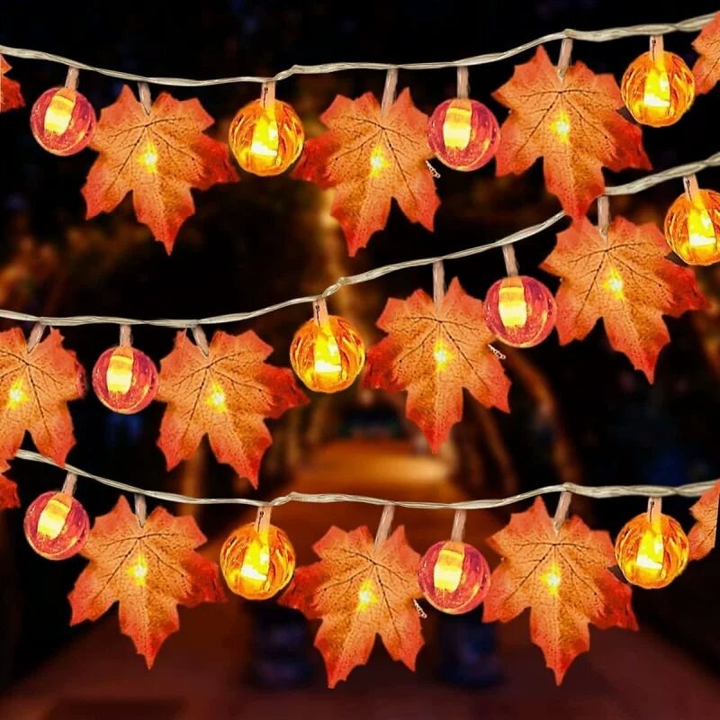 Halloween Led String Lights Orange - Luci a stringa con foglie di